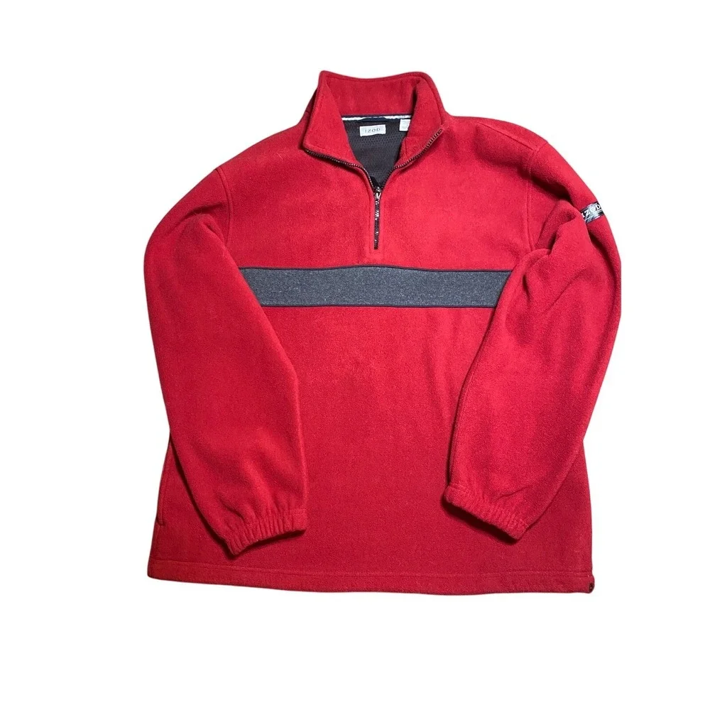 Izod Red Fleece 1/4 Zip Pullover‎ Mens Casual Warm Top